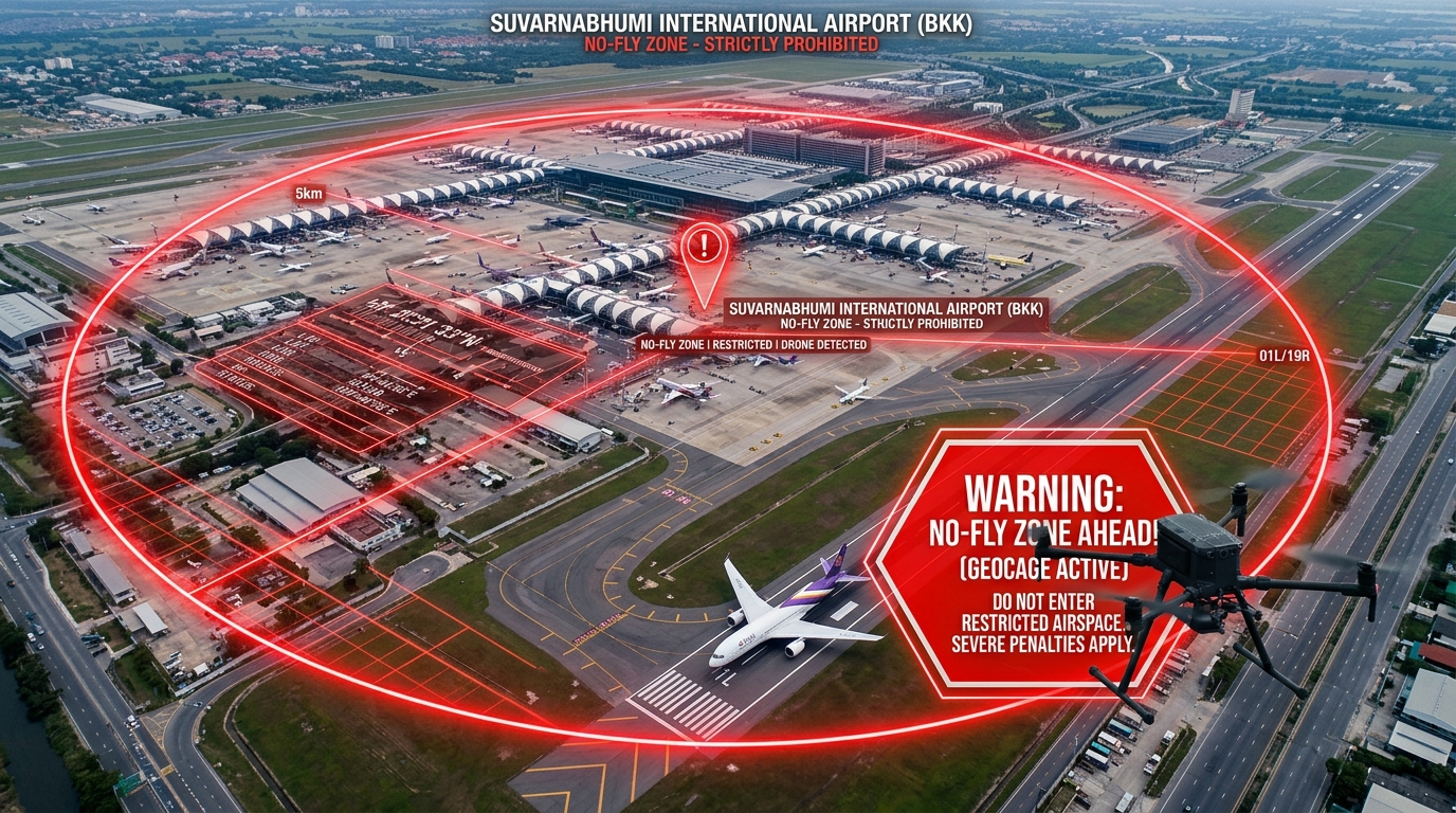 พื้นที่ห้ามบินโดรนในไทย No-Fly Zone